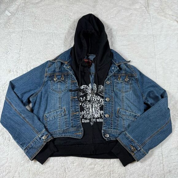 Vintage Y2K Weeso Hoodie & Denim Layered Grunge Emo Jacket - Picture 1 of 6